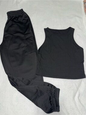 Sleek Black Crop Tank with Matching Joggers Set